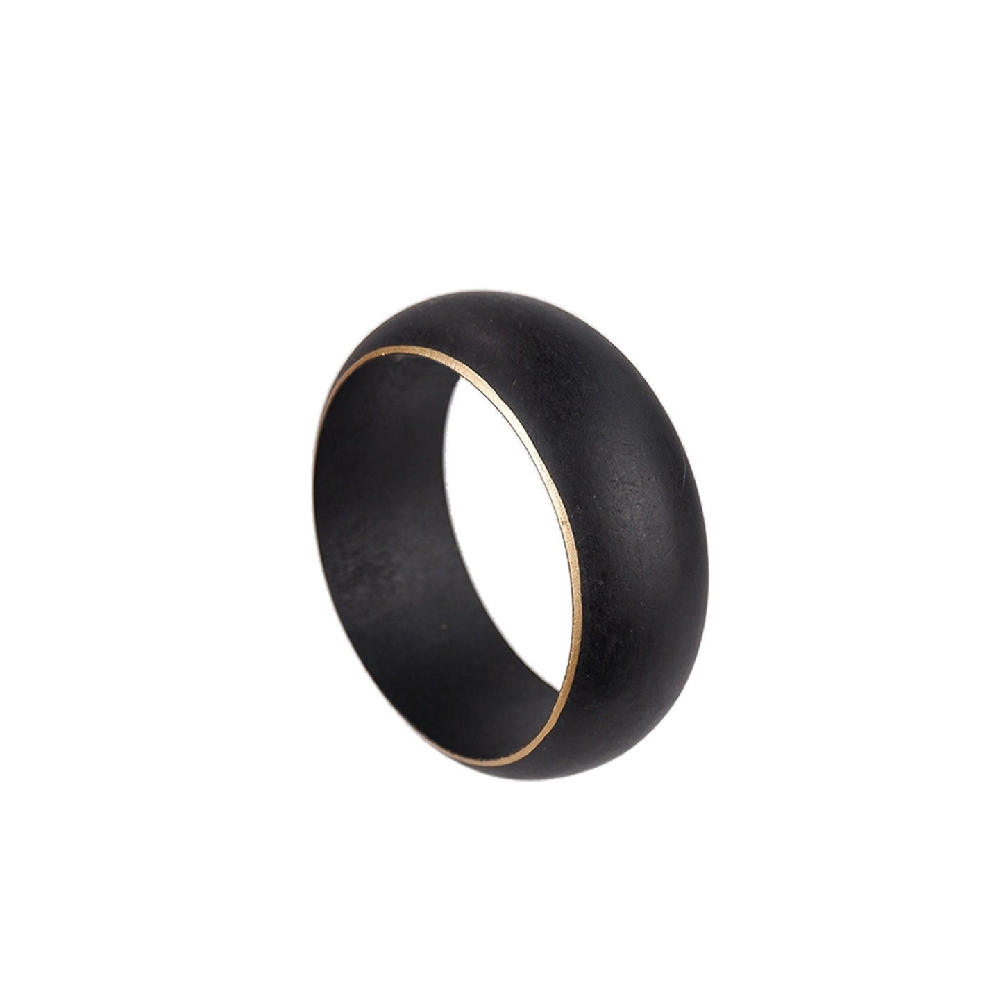 Handmade round wooden bangle with hand-painted gold border, crafted by a sustainable fashion accessories manufacturer. Minimalist, eco-friendly, and elegant.