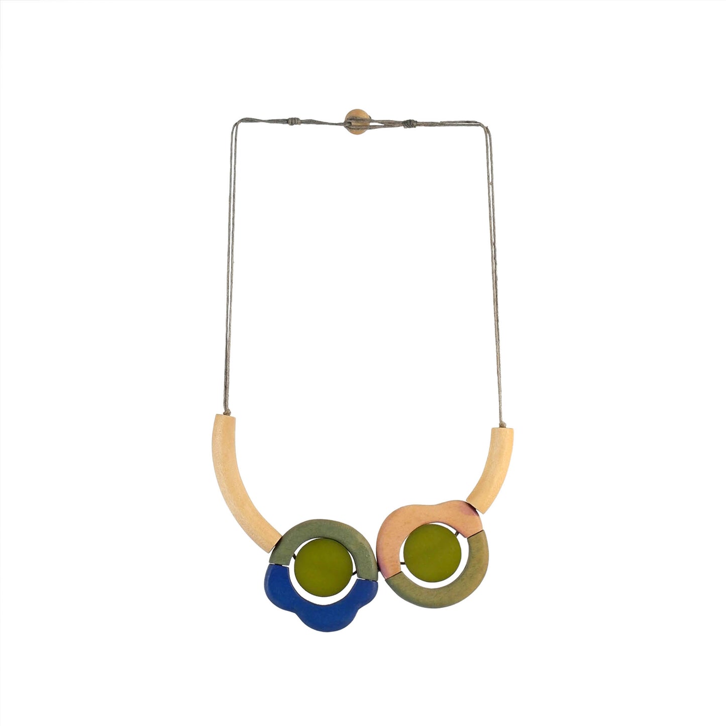 Handmade wood & resin pendant necklace with a natural wood base and vibrant resin accent in green. A unique, eco-friendly, artisan-crafted statement piece.