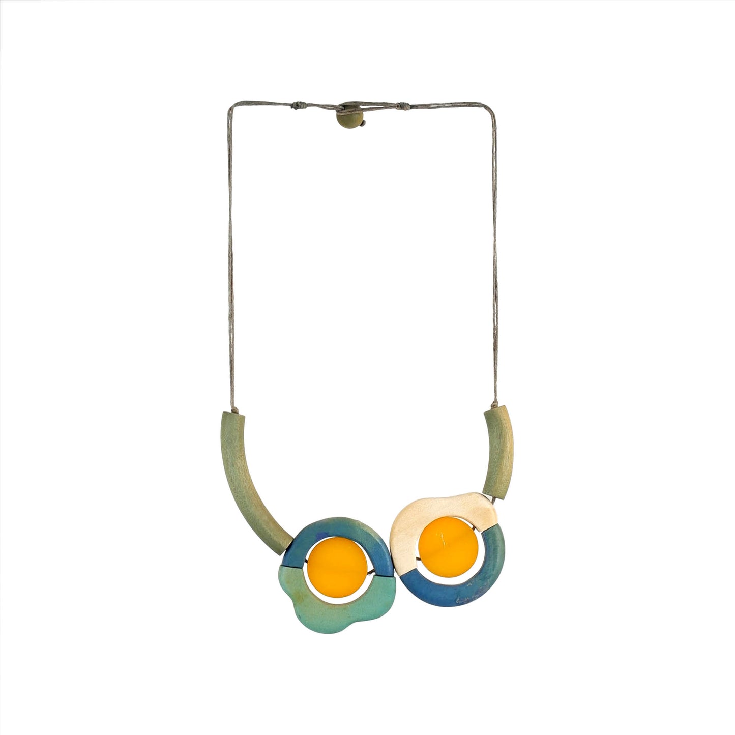 Handmade Wood & Resin Pendant Necklace featuring a natural wood base with vibrant resin accent in yellow, showcasing eco-friendly craftsmanship and modern elegance