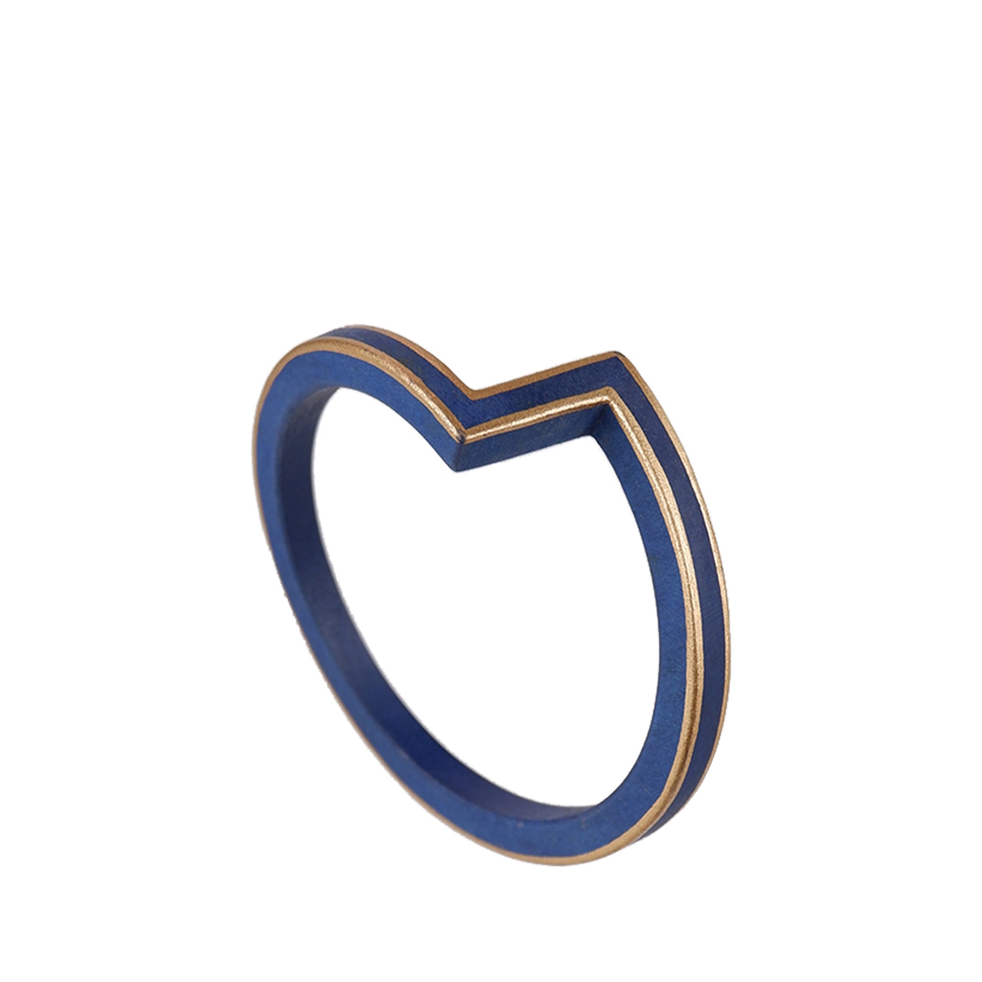 Blue Handmade wooden bangle with hand-painted gold borders, crafted by a sustainable fashion accessories manufacturer. Minimalist, eco-friendly, and stylish.