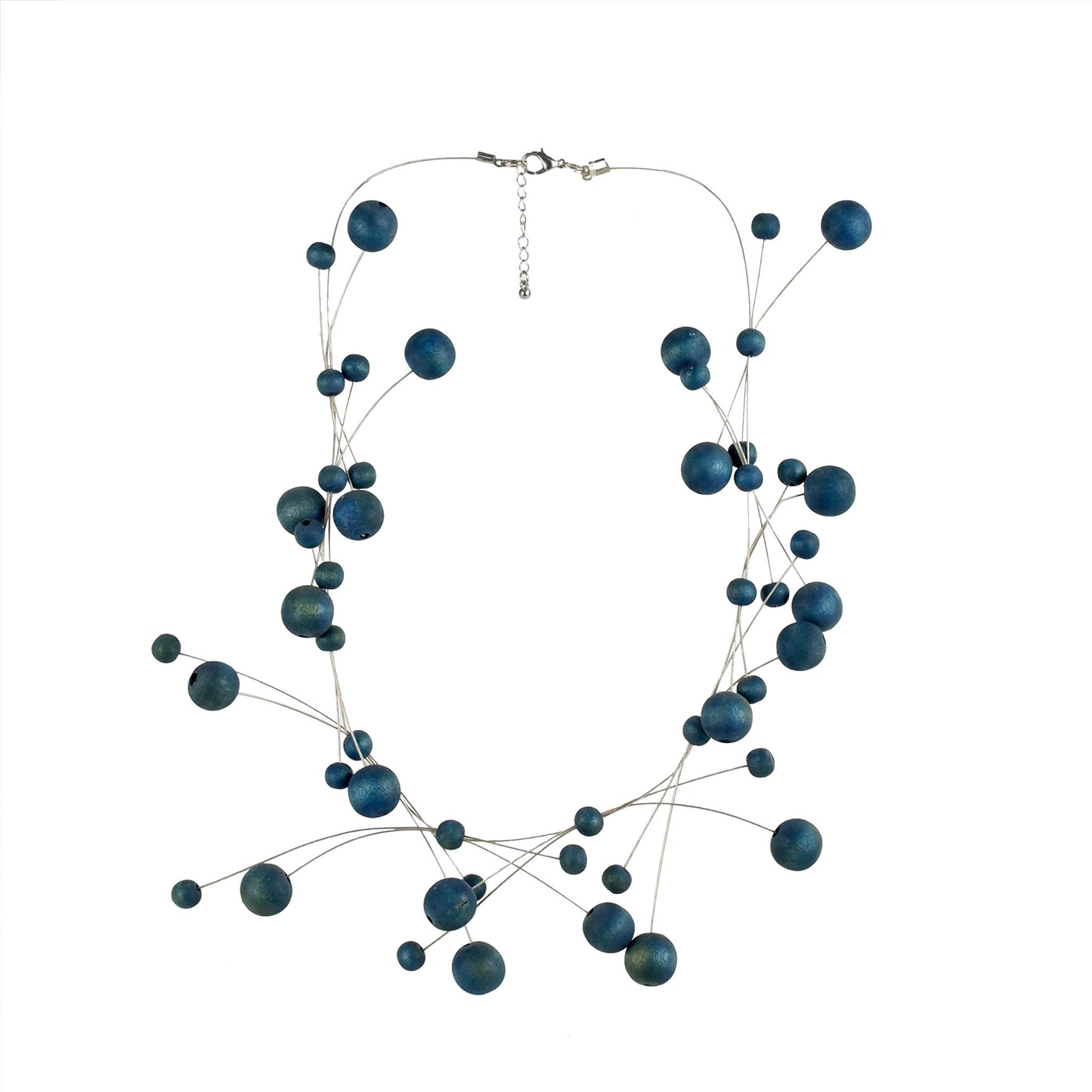 Handmade wooden bead necklace in blue featuring a constellation-inspired design. Ethically crafted, lightweight, and perfect for astrology lovers and boho fashion."

