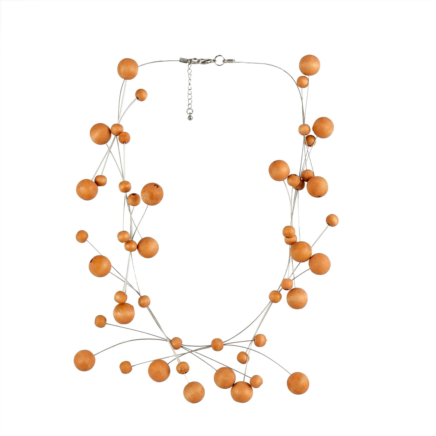 Handmade wooden bead necklace in brown featuring a constellation-inspired design. Ethically crafted, lightweight, and perfect for astrology lovers and boho fashion.

