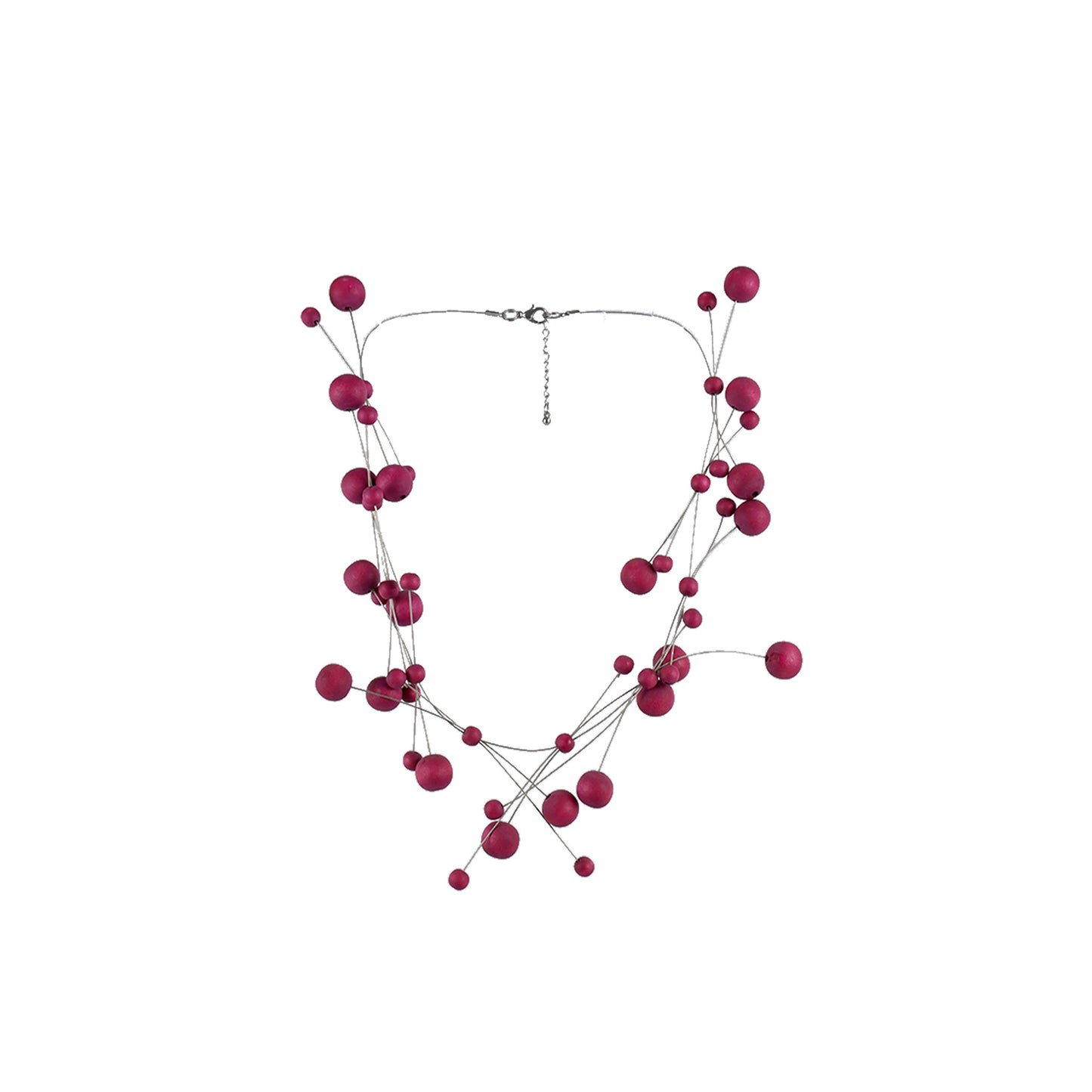 Handmade wooden bead necklace in red featuring a constellation-inspired design. Ethically crafted, lightweight, and perfect for astrology lovers and boho fashion.