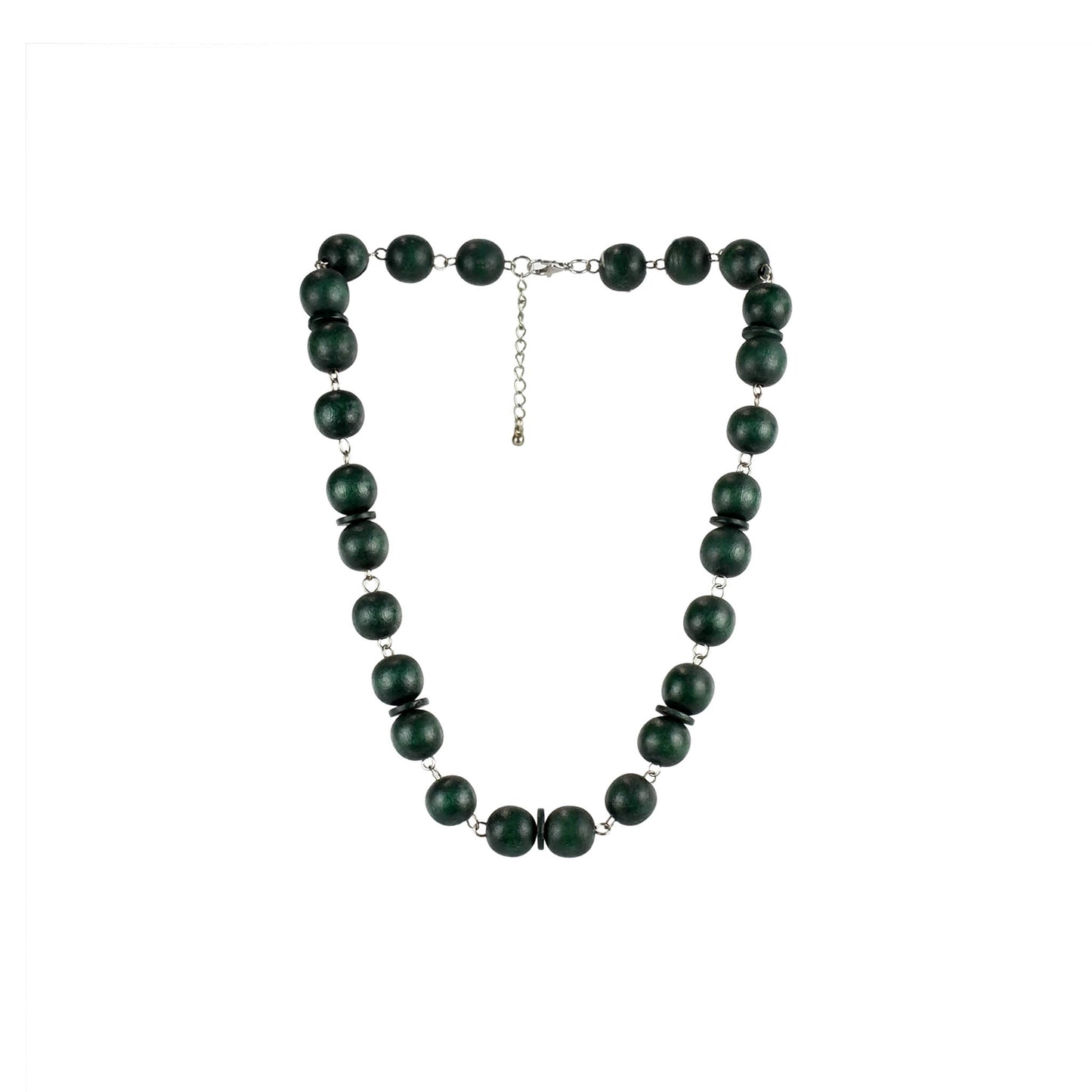 Handmade Green wooden necklace featuring natural wooden beads. Ethically crafted, lightweight, and designed for boho-chic and sustainable fashion lovers.