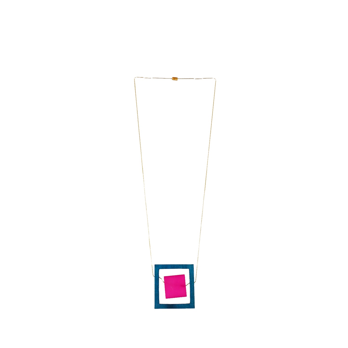 handmade wooden necklace featuring a minimalist square pendant in pink. A unique, eco-friendly, artisan-crafted jewelry piece with a modern geometric design.

