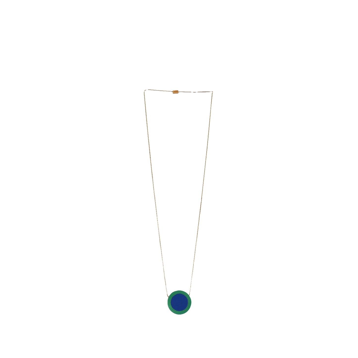 Handmade wooden necklace featuring a round wood and acrylic pendant in blue. A unique, eco-friendly, artisan-crafted jewelry piece blending natural and modern elements.