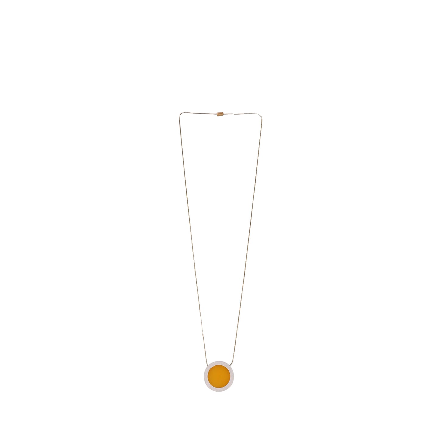 Handmade wooden necklace featuring a round wood and acrylic pendant in orange. A unique, eco-friendly, artisan-crafted jewelry piece blending natural and modern elements.