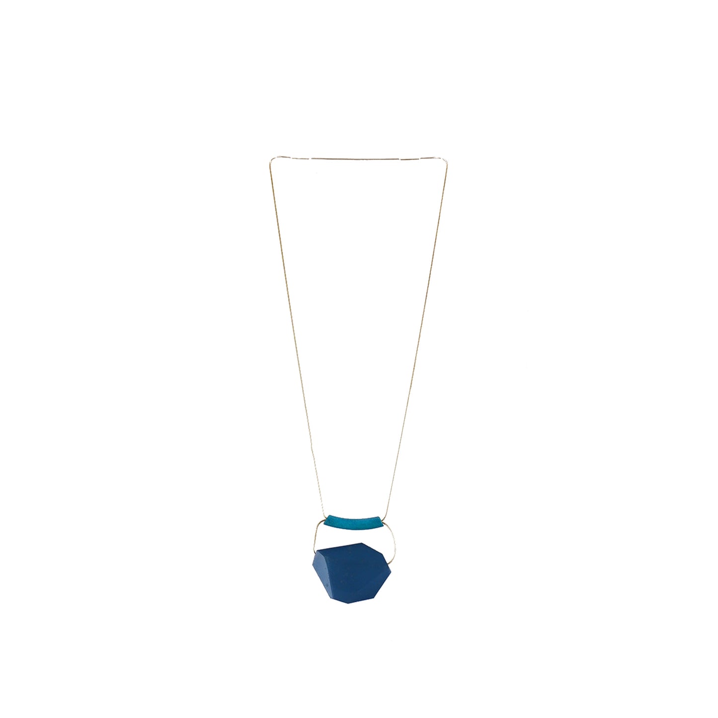 Handmade wooden necklace featuring a stone-like acrylic pendant in blue. A unique, eco-friendly, artisan-crafted jewelry piece blending natural and modern aesthetics.